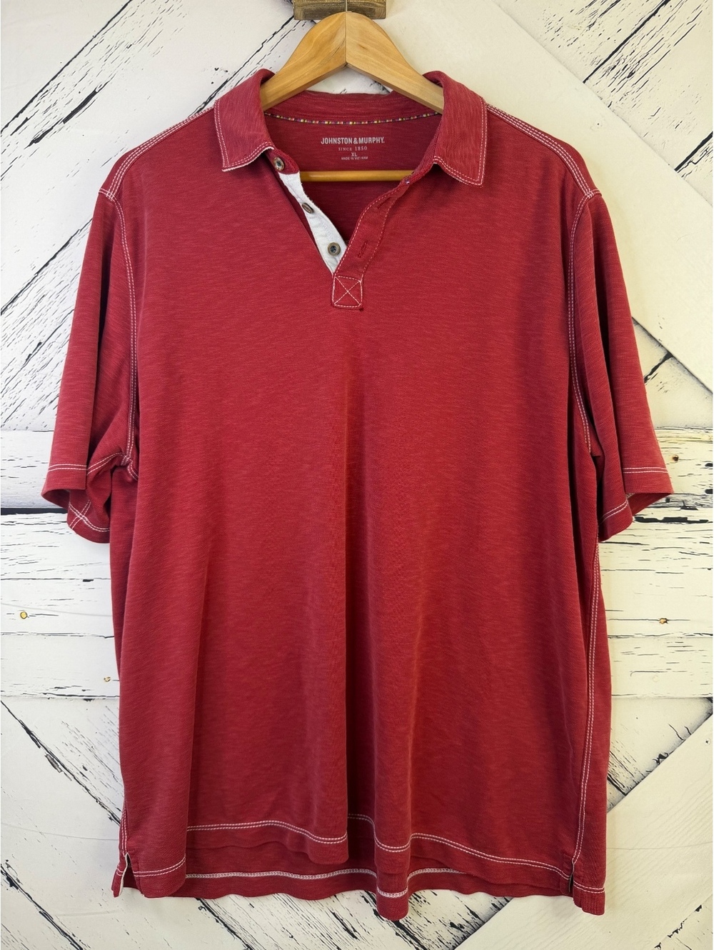 Johnston & Murphy Vintage Slub Polo Shirt Contrast Stitch Gorpcore Men XL